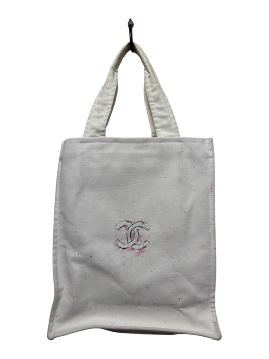Chanel White Canvas Tote Graphic Print Rolled Handle Bag White / M
