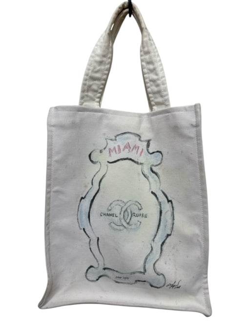 Chanel White Canvas Tote Graphic Print Rolled Handle Bag White / M