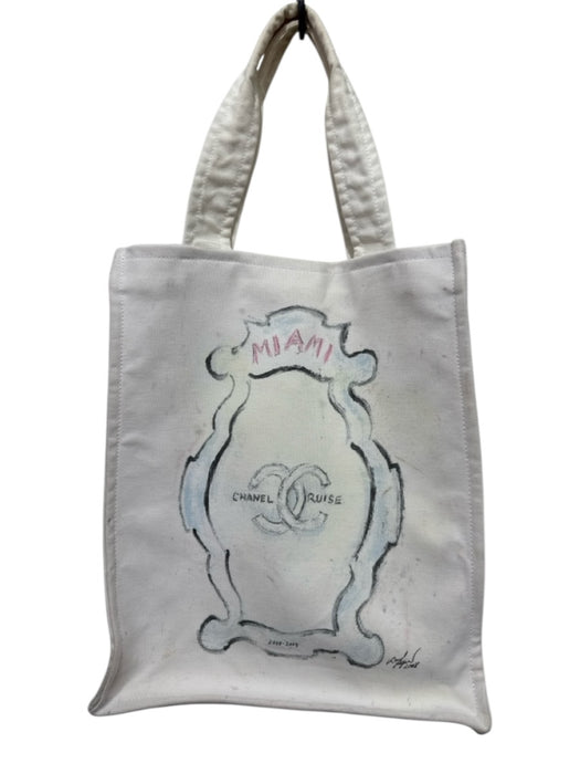 Chanel White Canvas Tote Graphic Print Rolled Handle Bag White / M