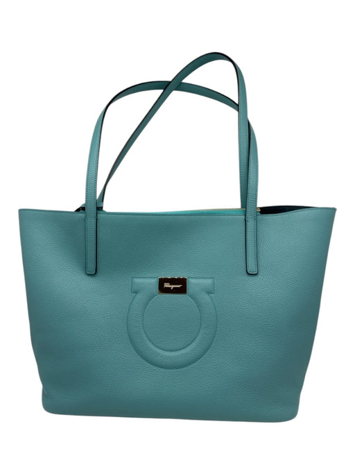 Ferragamo Turquoise Leather Top Zipper Pouch included embossed logo Tote Bag Turquoise / L