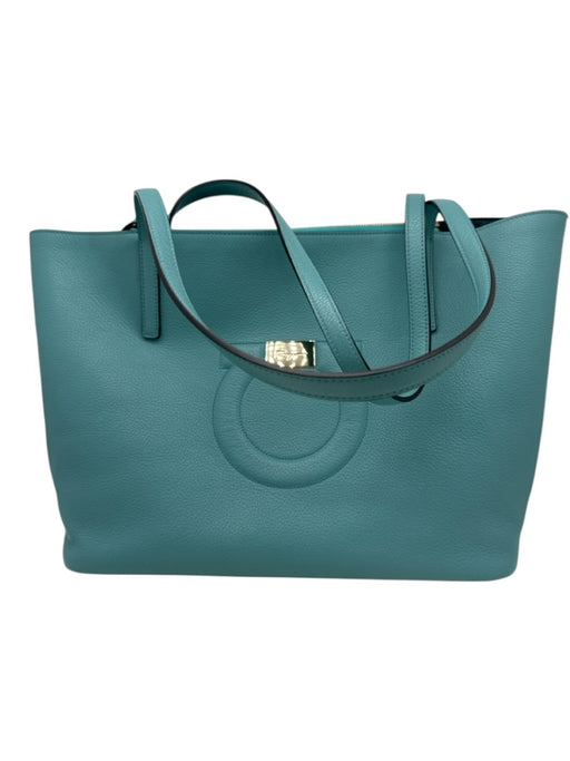 Ferragamo Turquoise Leather Top Zipper Pouch included embossed logo Tote Bag Turquoise / L