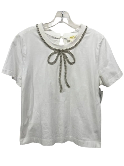 Maeve Size M White & Silver Cotton Embellished Bow Crewneck short sleeve Top White & Silver / M
