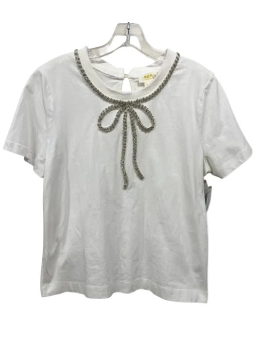 Maeve Size M White & Silver Cotton Embellished Bow Crewneck short sleeve Top White & Silver / M
