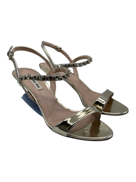 Miu Miu Shoe Size 41 Light Gold Patent Leather Crystal Embellishments Sandals Light Gold / 41