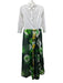Sara Roka Size 42 White & Multi Silk Long Sleeve Button Up Sheer Overlay Dress White & Multi / 42