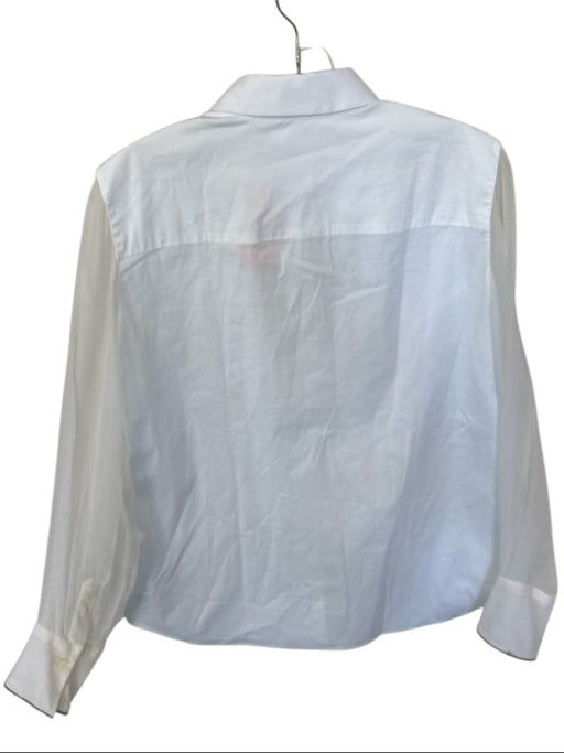 Brunello Cucinelli Size L White Cotton Blend Long Sheer Sleeves Button Down Top White / L