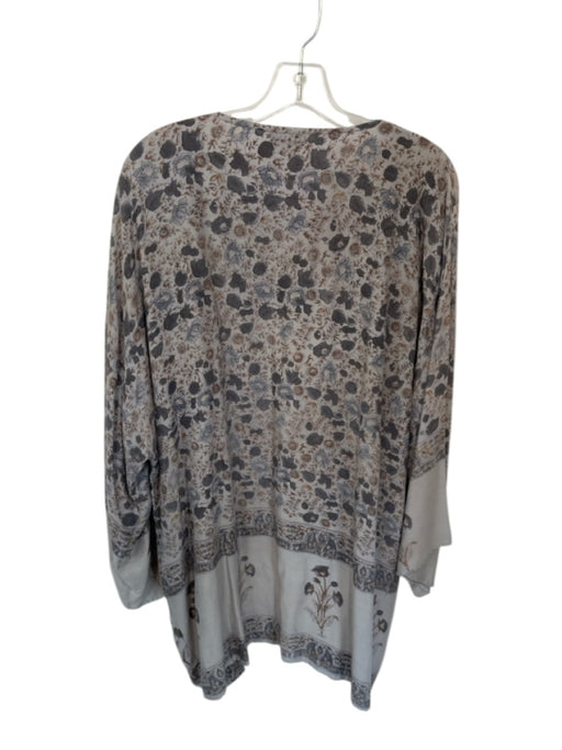 Tolani Size One Size Gray & Tan Viscose Long Sleeve Botanical Beaded Kimono Gray & Tan / One Size