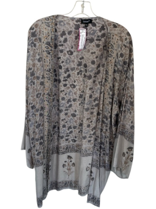 Tolani Size One Size Gray & Tan Viscose Long Sleeve Botanical Beaded Kimono Gray & Tan / One Size