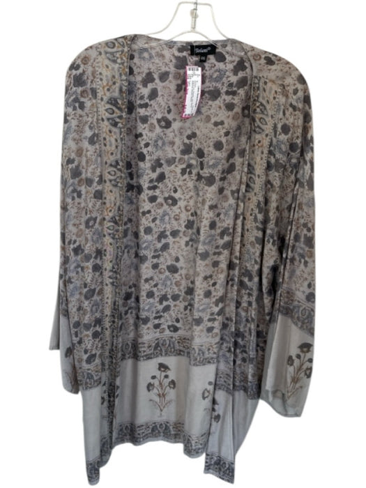 Tolani Size One Size Gray & Tan Viscose Long Sleeve Botanical Beaded Kimono Gray & Tan / One Size