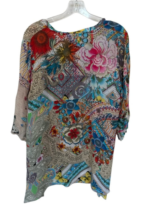 Johnny Was Size M Multi Cupra Long Sleeve Flowers V Neck Tunic Top Multi / M