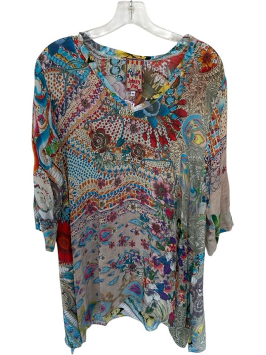 Johnny Was Size M Multi Cupra Long Sleeve Flowers V Neck Tunic Top Multi / M