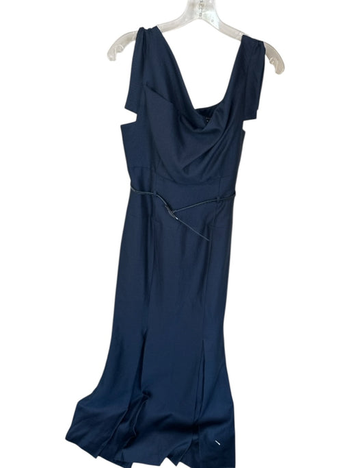 Black Halo Size 8 Navy Polyester Blend Cap Sleeve Cowl Neck Belted Gown Navy / 8