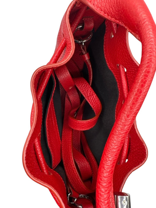 Behno Red Leather Top Handle Drawstring Crossbody Strap Bag Red / S