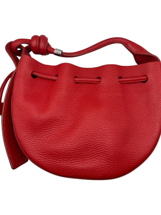 Behno Red Leather Top Handle Drawstring Crossbody Strap Bag Red / S