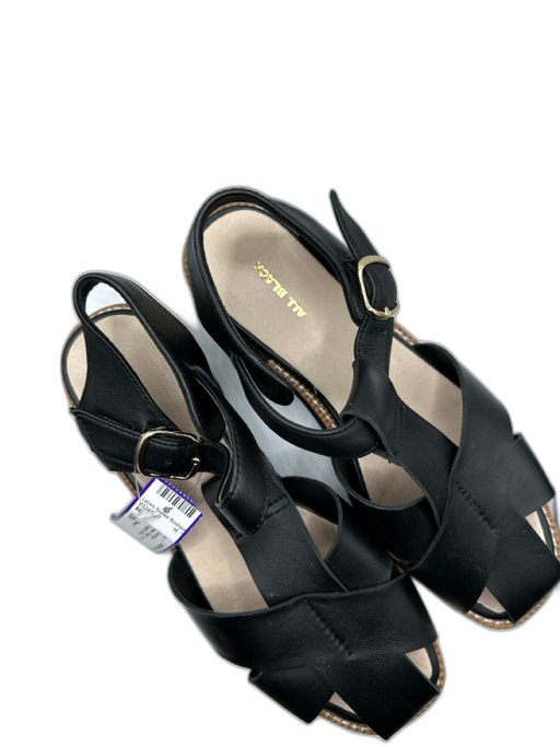 All Black Shoe Size 39 Black Leather Rubber Sole Caged Sandals Black / 39