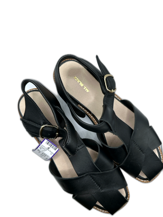 All Black Shoe Size 39 Black Leather Rubber Sole Caged Sandals Black / 39