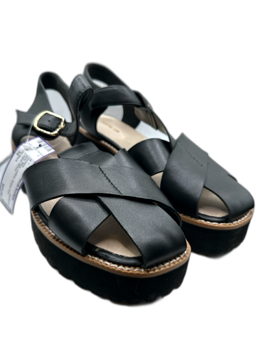 All Black Shoe Size 39 Black Leather Rubber Sole Caged Sandals Black / 39