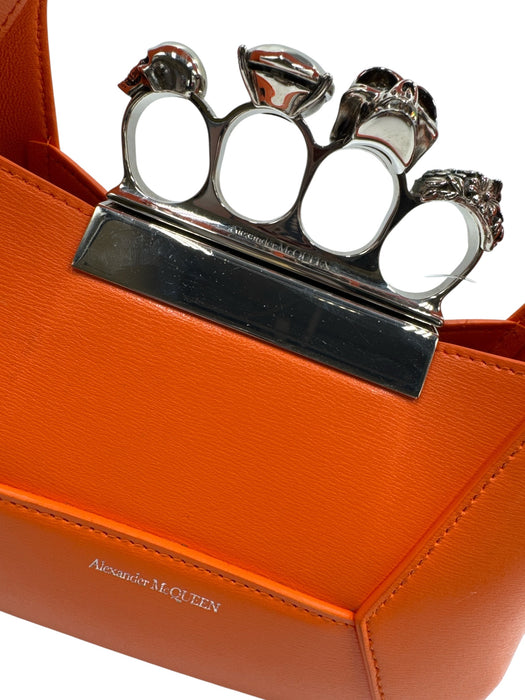 Alexander McQueen Orange & Silver Leather & Metal Knuckle Bar Hobo Skull Bag Orange & Silver / Mini