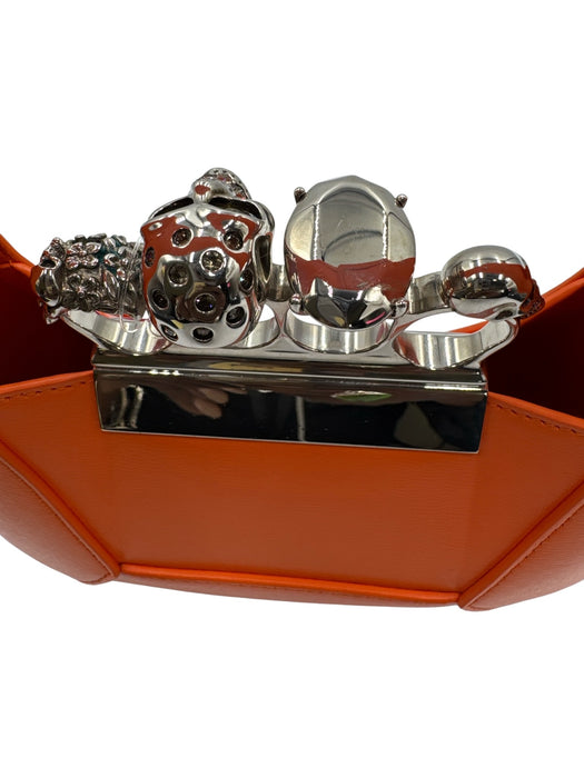 Alexander McQueen Orange & Silver Leather & Metal Knuckle Bar Hobo Skull Bag Orange & Silver / Mini