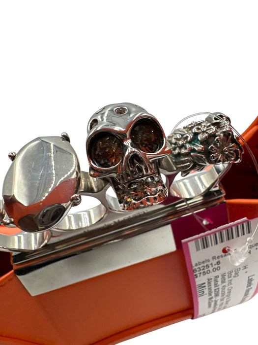 Alexander McQueen Orange & Silver Leather & Metal Knuckle Bar Hobo Skull Bag Orange & Silver / Mini