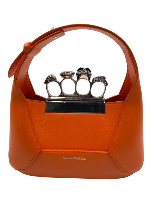 Alexander McQueen Orange & Silver Leather & Metal Knuckle Bar Hobo Skull Bag Orange & Silver / Mini