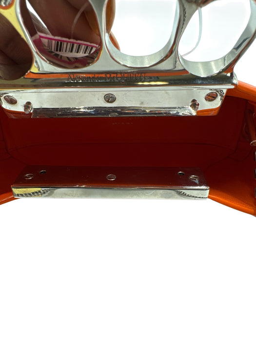Alexander McQueen Orange & Silver Leather & Metal Knuckle Bar Hobo Skull Bag Orange & Silver / Mini