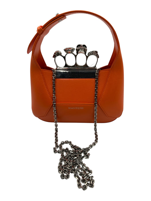 Alexander McQueen Orange & Silver Leather & Metal Knuckle Bar Hobo Skull Bag Orange & Silver / Mini