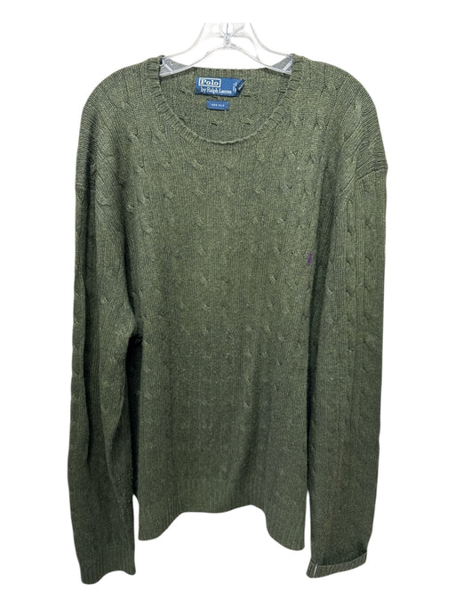 Polo Size XXL Green Silk Cable Knit Crew Men's Sweater Green / XXL
