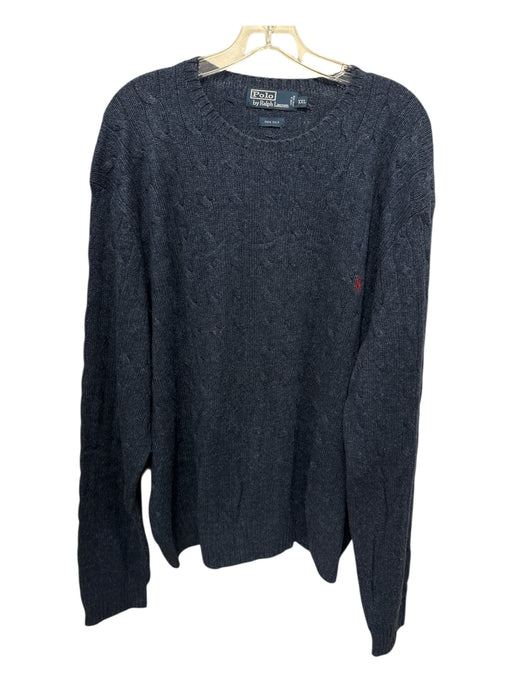 Polo Size XXL Blue Silk Cable Knit Crew Men's Sweater Blue / XXL