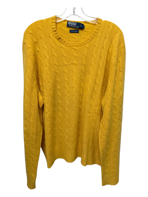 Polo Size XXL Yellow Cashmere Cable Knit Crew Men's Sweater Yellow / XXL