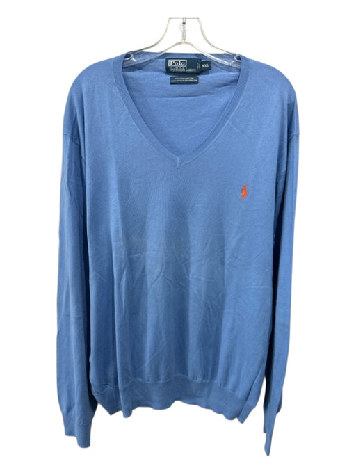 Polo Size XXL Light blue Cotton Solid V Neck Men's Sweater Light blue / XXL