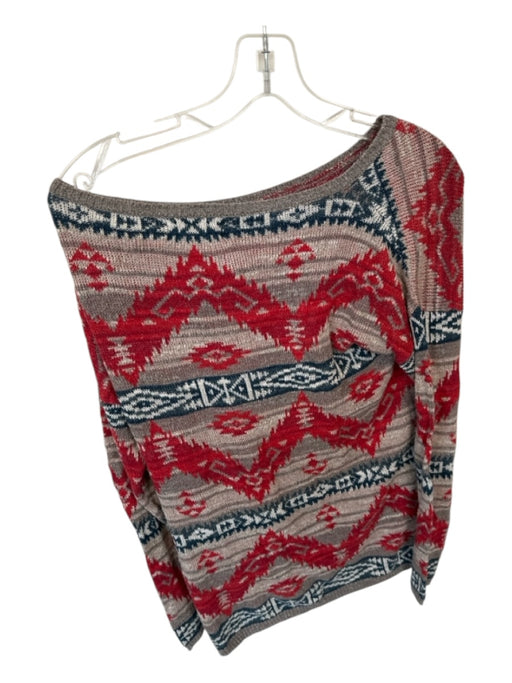 Denim & Supply Size S Red & Taupe Cotton Long Sleeve Western Knit Sweater Red & Taupe / S