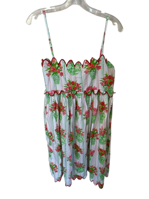 Marigold Size L Red & green Cotton Spaghetti Strap Flowers Vase Scalloped Dress Red & green / L