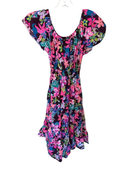 Lilly Pulitzer Size L Maroon & Pink Cotton Flutter Sleeves Botanical Maxi Dress Maroon & Pink / L