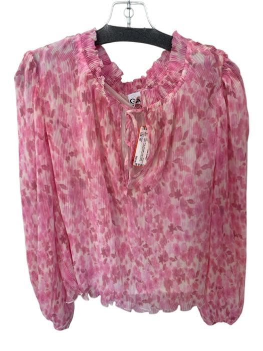 Ganni Size 40 Pink & White Polyester Long Balloon Sleeve Acordian Pleated Top Pink & White / 40