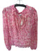 Ganni Size 40 Pink & White Polyester Long Balloon Sleeve Acordian Pleated Top Pink & White / 40