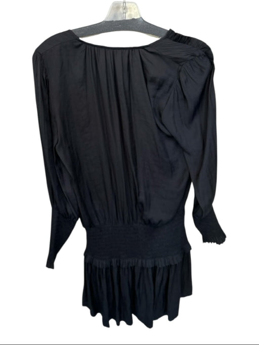 Ulla Johnson Size 2 Black Polyester Long Sleeve Smocked Waist V Neck Dress Black / 2