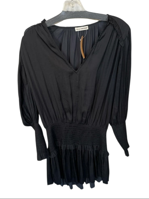 Ulla Johnson Size 2 Black Polyester Long Sleeve Smocked Waist V Neck Dress Black / 2