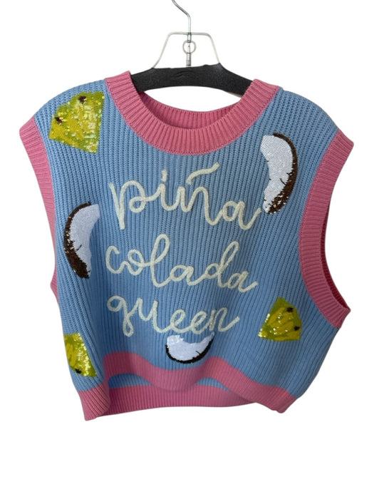 Queen of Sparkles Size S Blue & Pink Acrylic Knit Sequins Fruit Sweater Blue & Pink / S