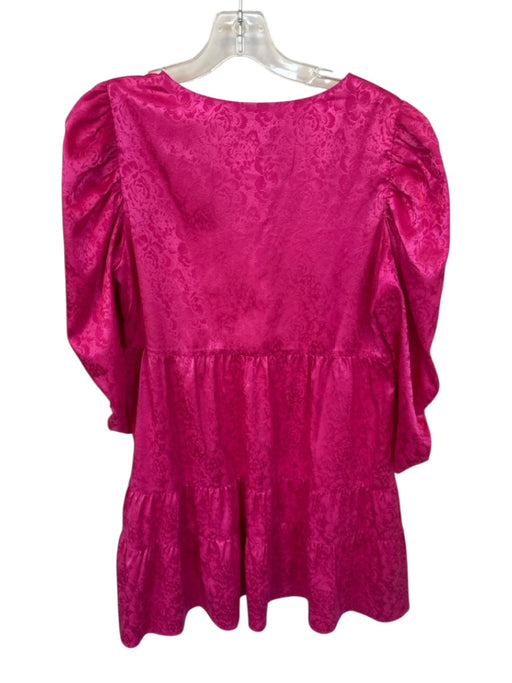 Crosby Size M Magenta Polyester Satin Jaquard Mini V-neck Dress Magenta / M