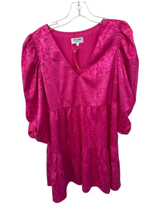 Crosby Size M Magenta Polyester Satin Jaquard Mini V-neck Dress Magenta / M