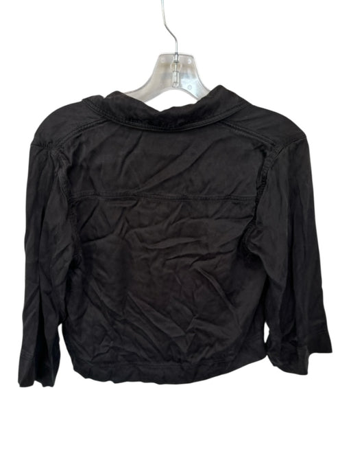 Ganni Size 36 Black Viscose & Cupro Collar Cropped Front Pocket Gold button Top Black / 36
