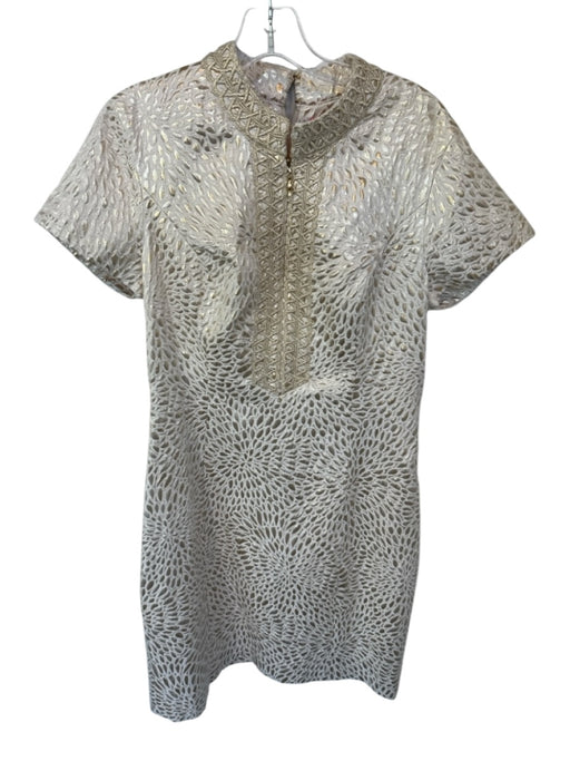 Lilly Pulitzer Size 12 Gold Rayon & Polyester Metallic Jacquard high neck Dress Gold / 12