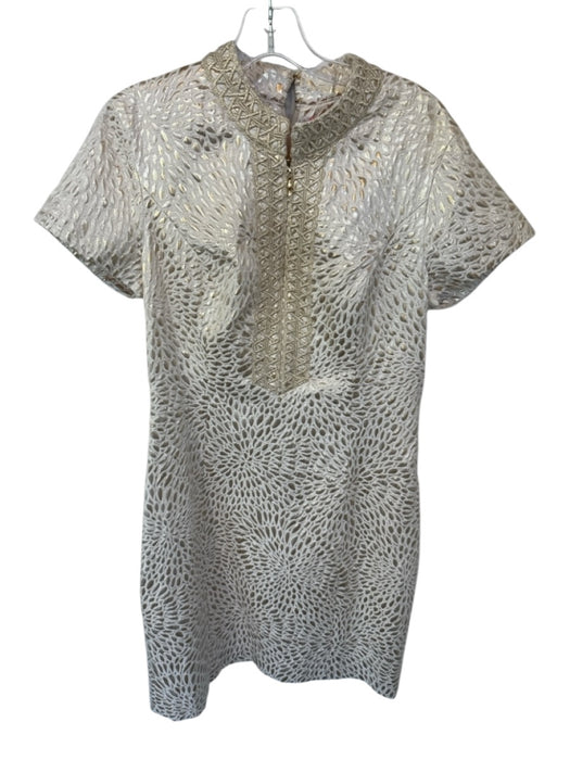 Lilly Pulitzer Size 12 Gold Rayon & Polyester Metallic Jacquard high neck Dress Gold / 12