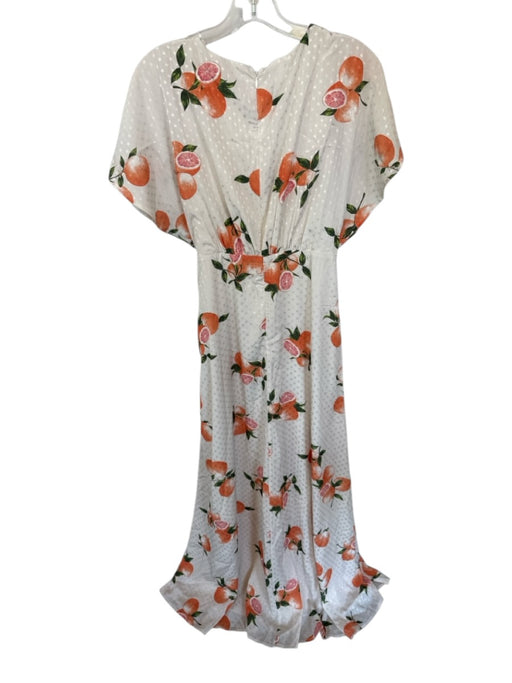 BTFL-life Size XS Cream Polka Dots V Neck Oranges Maxi Dress XS