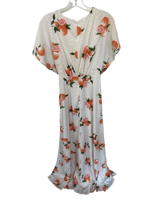 BTFL-life Size XS Cream Polka Dots V Neck Oranges Maxi Dress XS