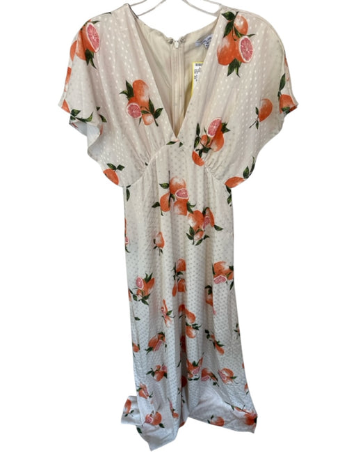 BTFL-life Size XS Cream Polka Dots V Neck Oranges Maxi Dress XS