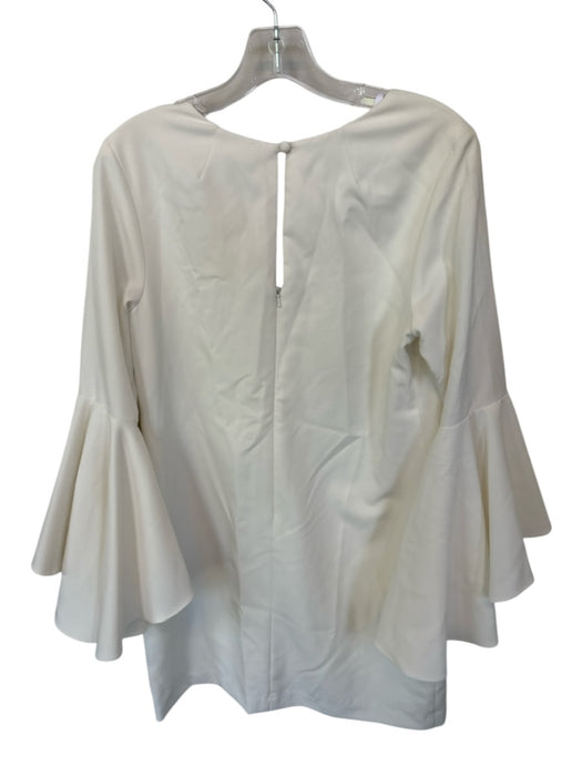 Betsy & Adam Size 10 White Polyester & Spandex V Neck Flare Sleeve Mini Dress White / 10