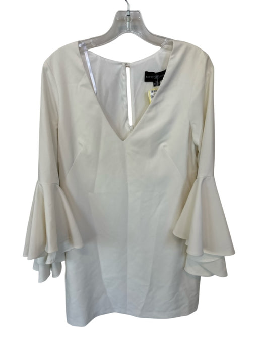 Betsy & Adam Size 10 White Polyester & Spandex V Neck Flare Sleeve Mini Dress White / 10