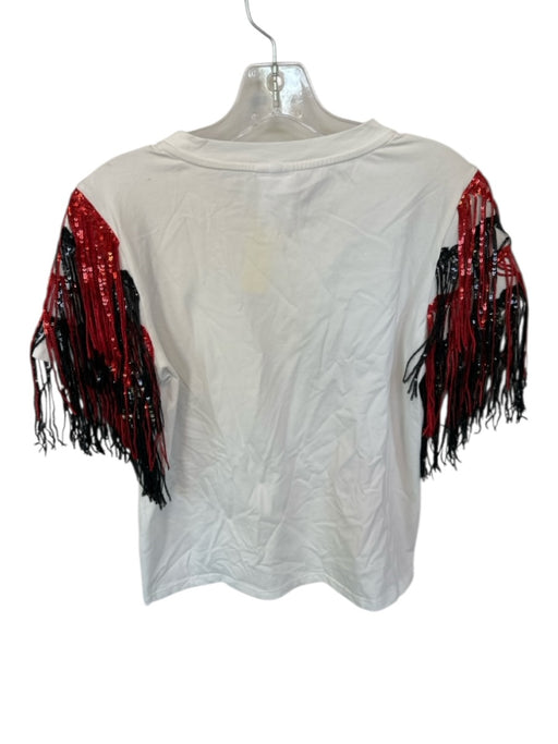 Queen of Sparkles Size S White Cotton & Spandex Sequins Fringe Top White / S